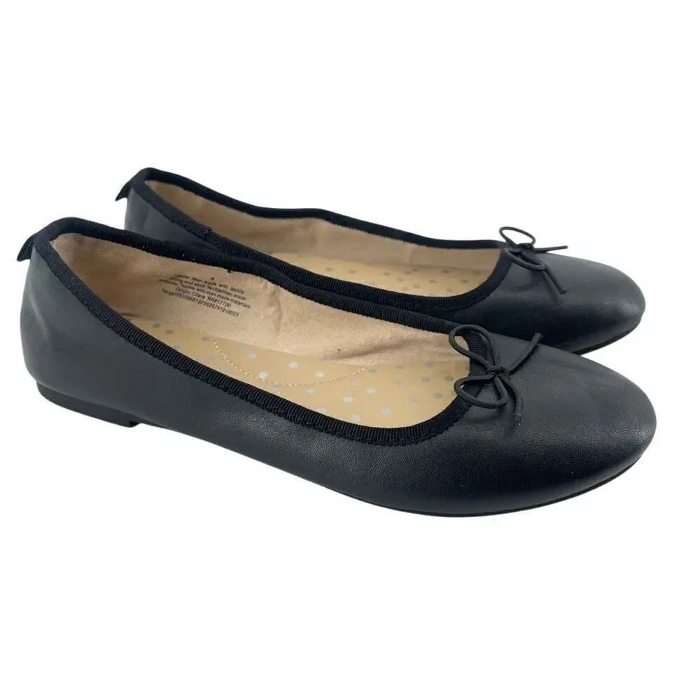 Cat & Jack Girl’s Diana Black Faux Leather Slip-On Ballet Flats Size 4
